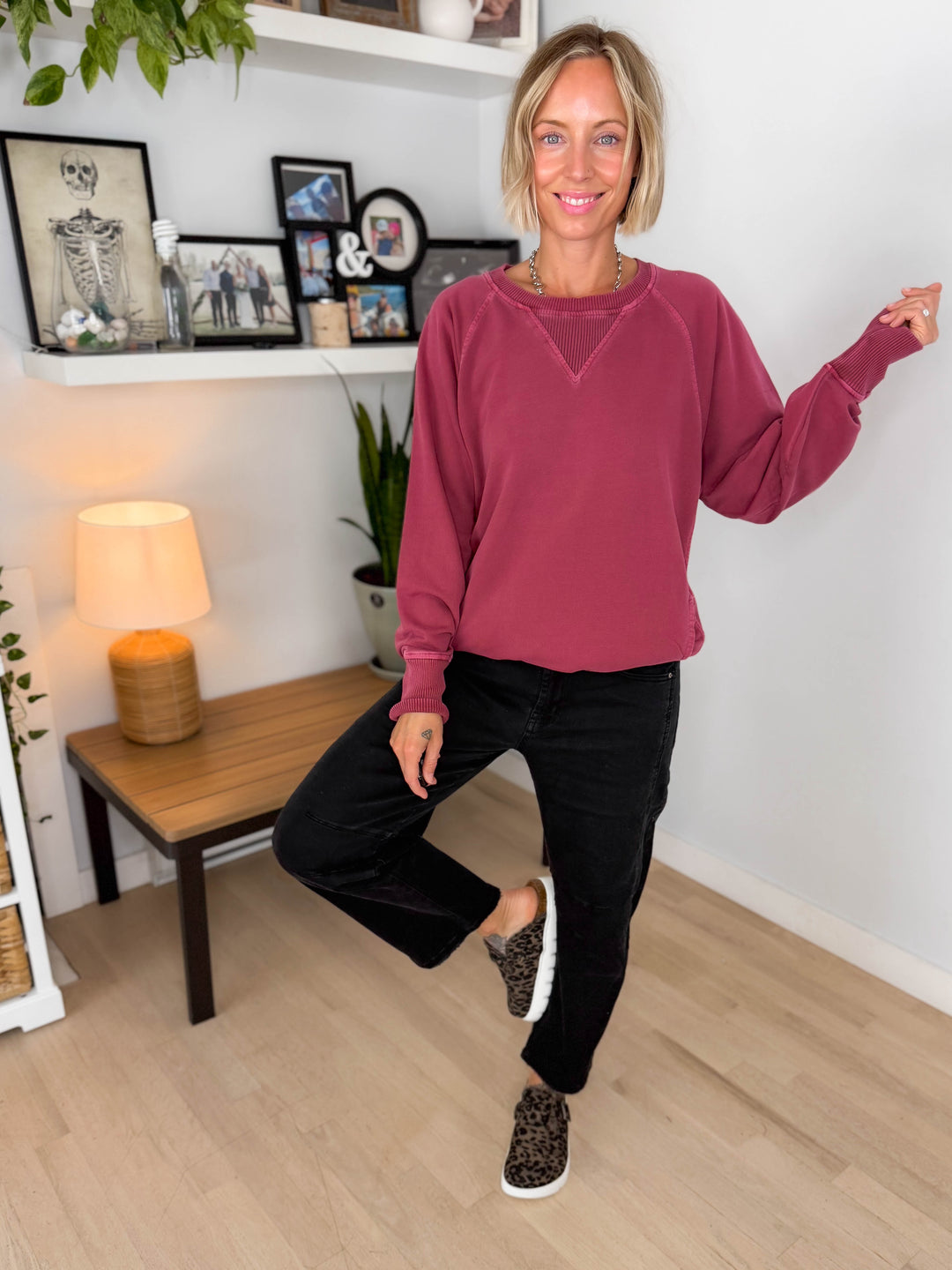 Juliet Washed Tunic Sweatshirt- CABERNET