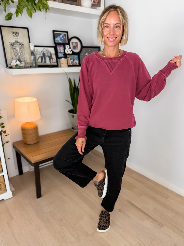 Juliet Washed Tunic Sweatshirt- CABERNET