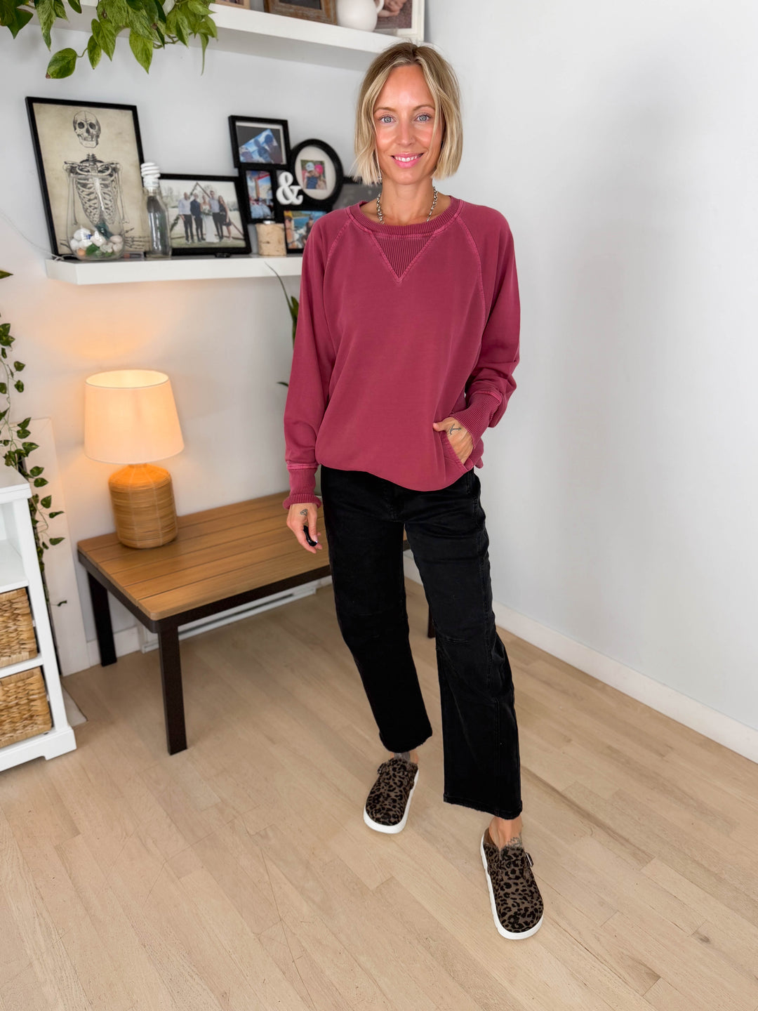 Juliet Washed Tunic Sweatshirt- CABERNET