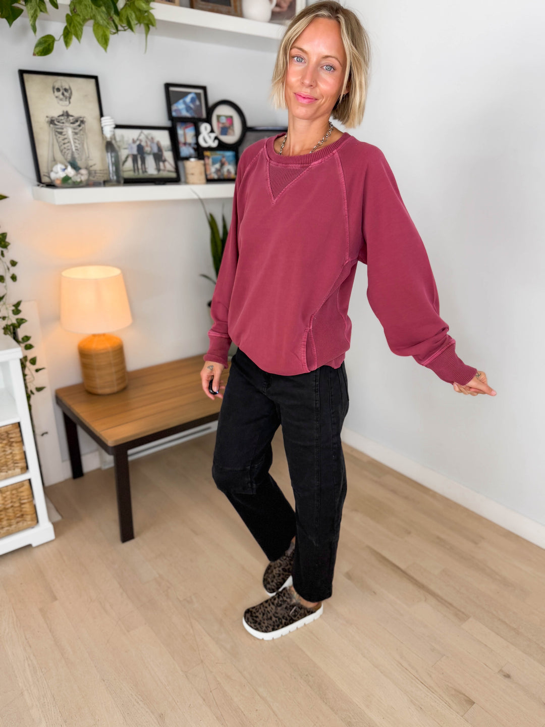 Juliet Washed Tunic Sweatshirt- CABERNET