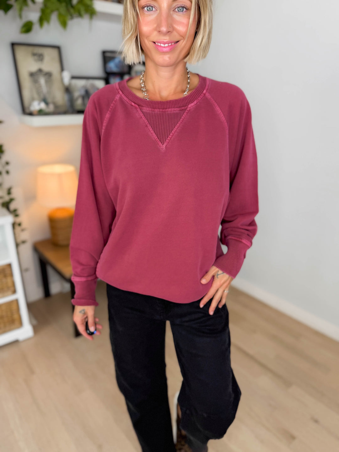 Juliet Washed Tunic Sweatshirt- CABERNET