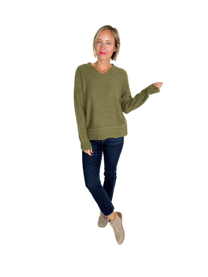 Vienna V-Neck Sweater- OLIVE