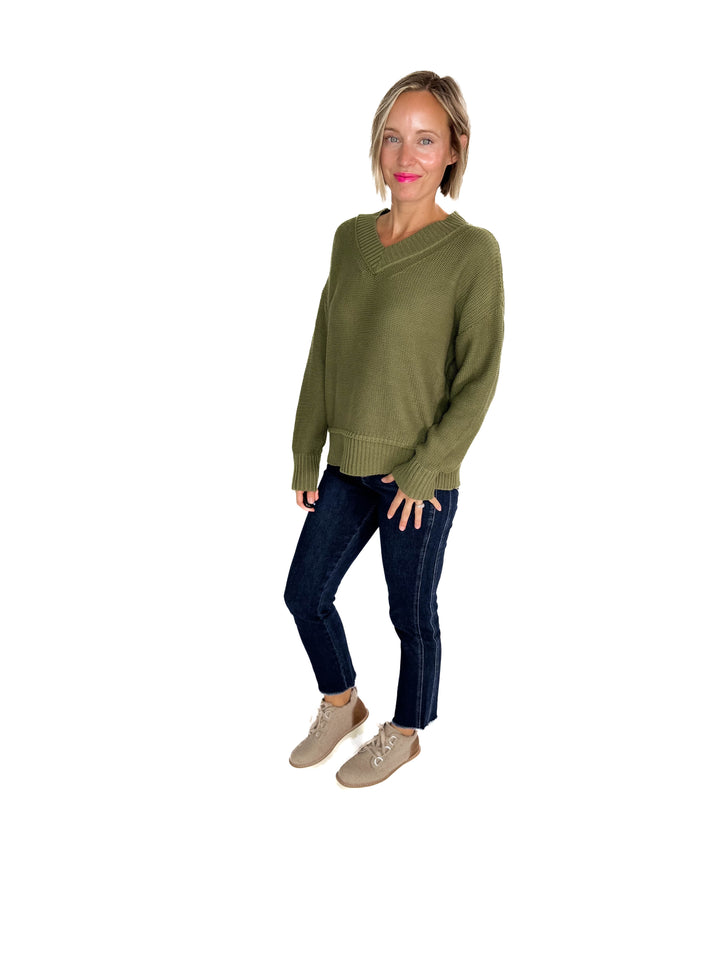 Vienna V-Neck Sweater- OLIVE