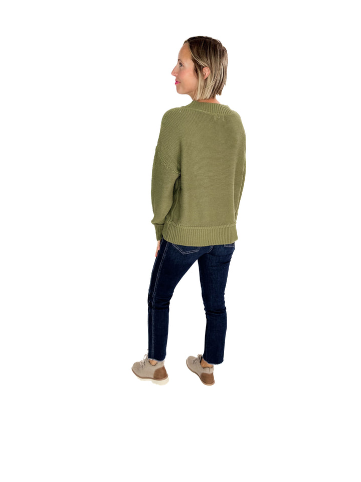Vienna V-Neck Sweater- OLIVE