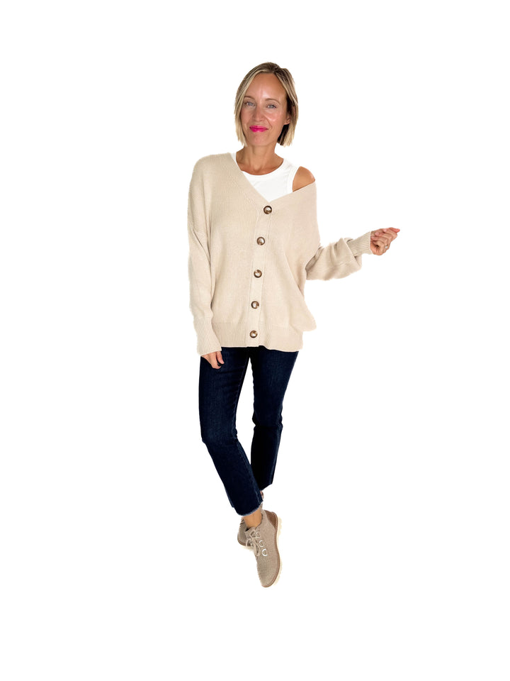 Oli Oversized Cotton Button Down Cardigan- CREAM