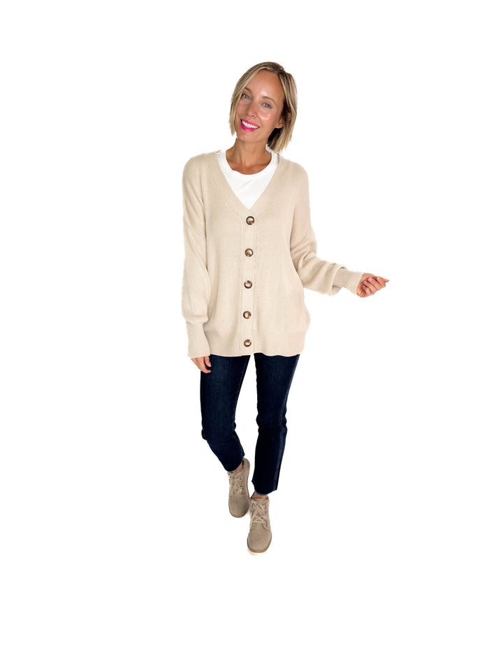 Oli Oversized Cotton Button Down Cardigan- CREAM