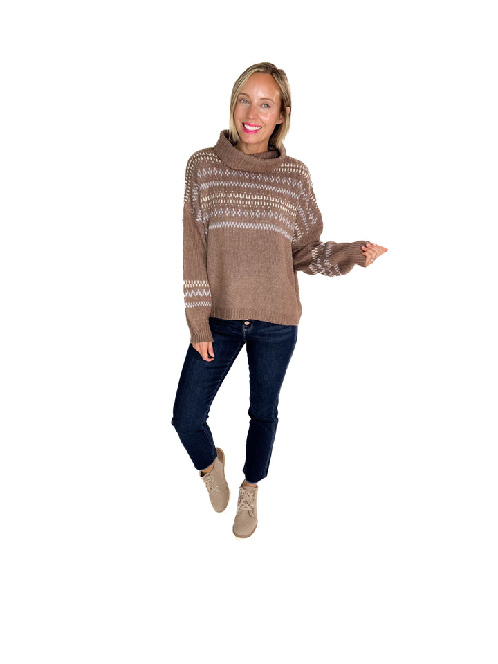 Hollye Cowl Neck Sweater Top- BROWN