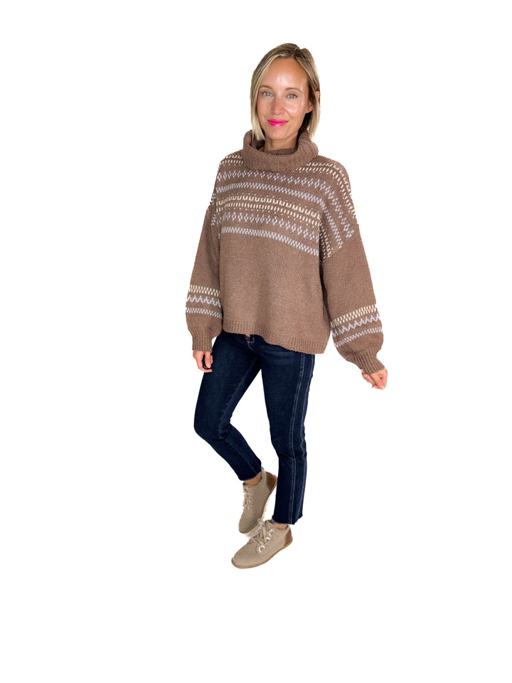 Hollye Cowl Neck Sweater Top- BROWN
