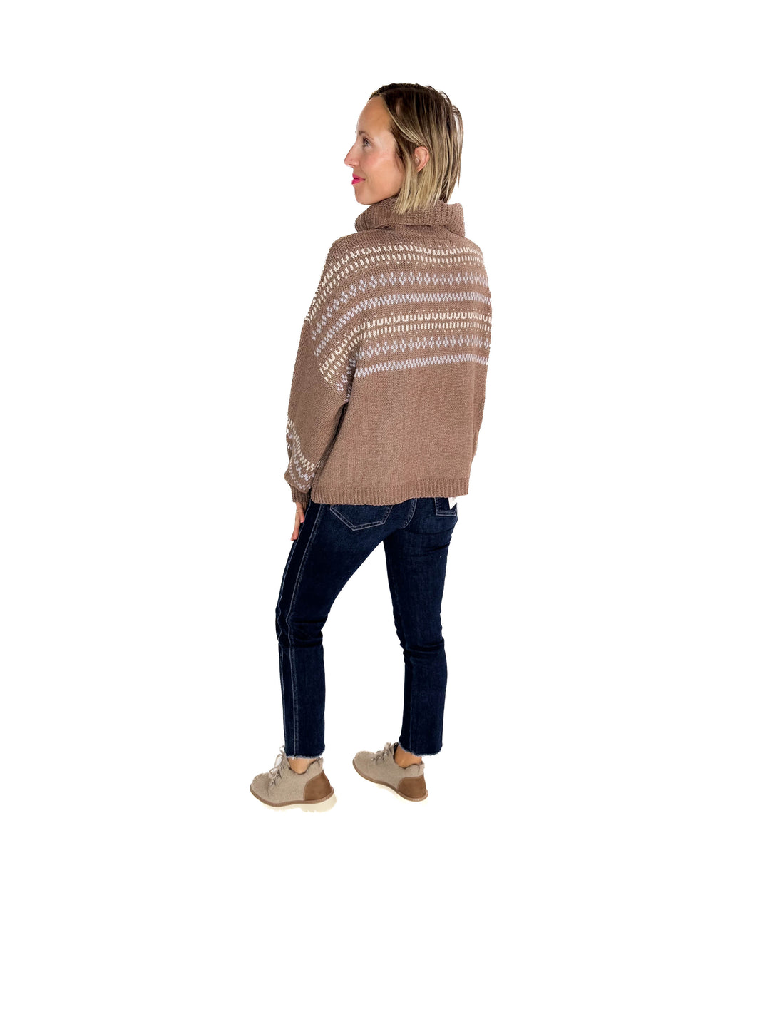 Hollye Cowl Neck Sweater Top- BROWN