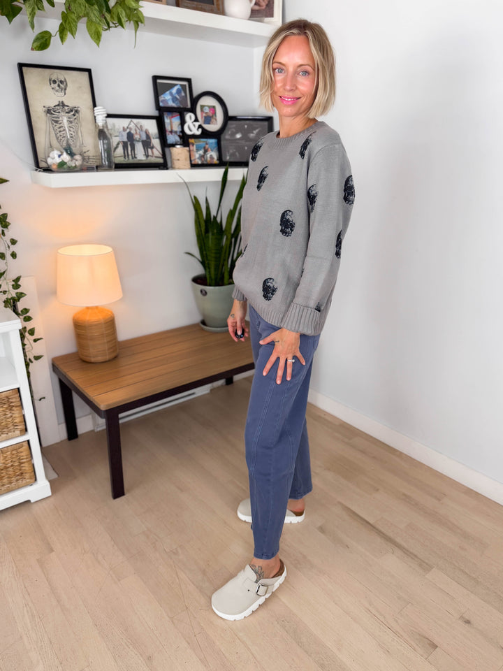 Stevie Skull Sweater- GREY