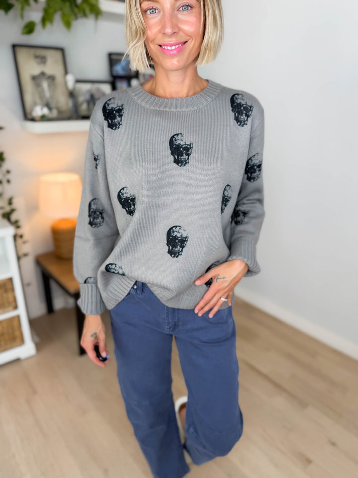 Stevie Skull Sweater- GREY