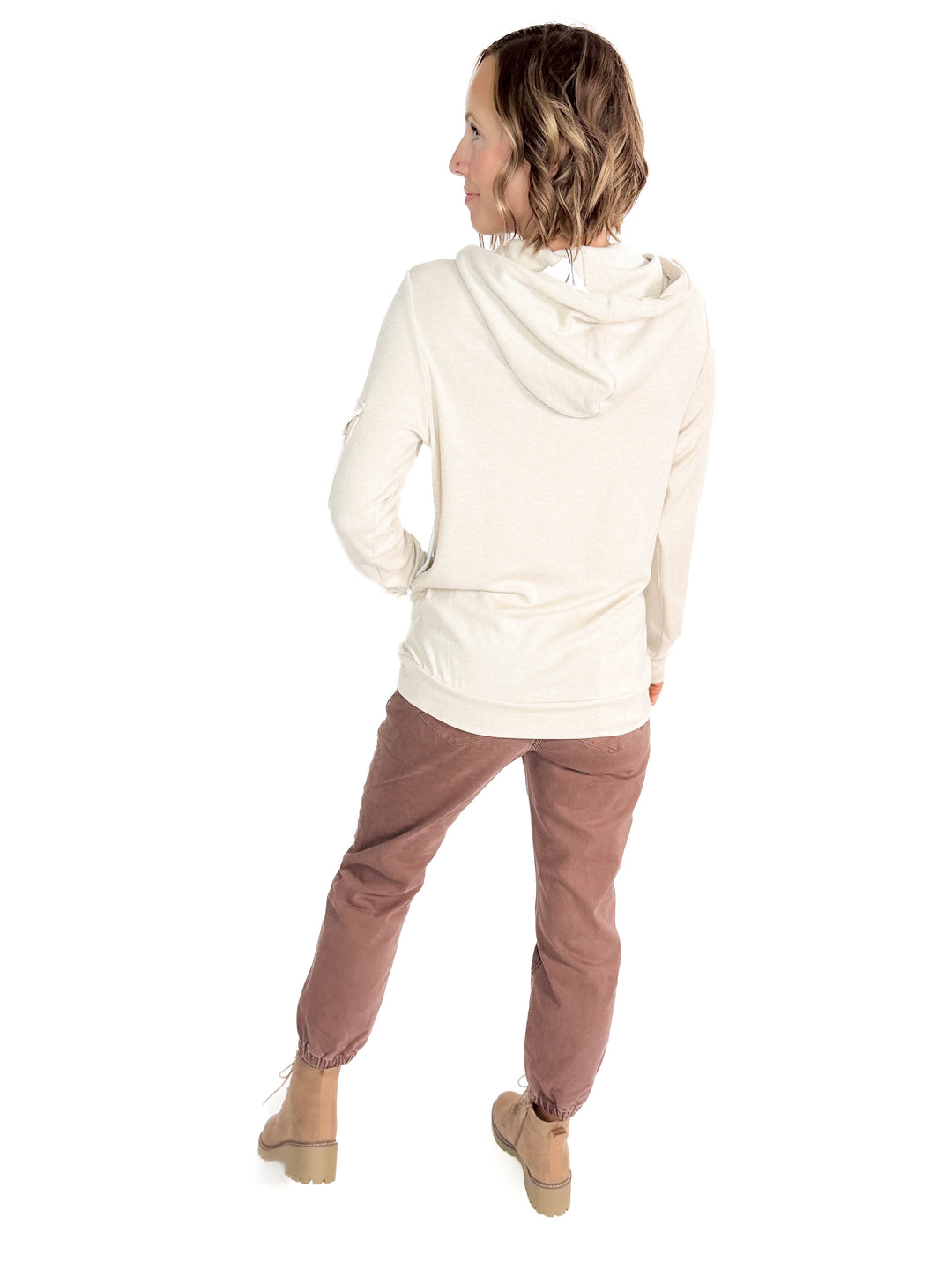 MICHELLE MAE Pixie Pocket Halfzip Hoodie- OATMEAL-FINAL SALE