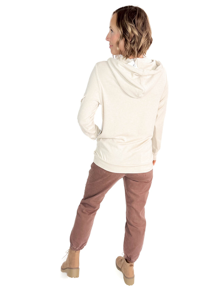 MICHELLE MAE Pixie Pocket Halfzip Hoodie- OATMEAL-FINAL SALE
