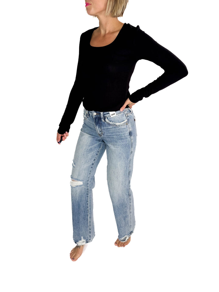 JUDY BLUE Nova Mid Rise 90's Straight Rigid Magic Jeans- MEDIUM WASH