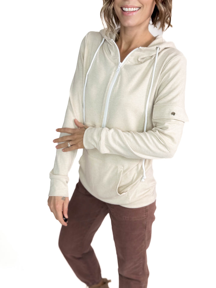 MICHELLE MAE Pixie Pocket Halfzip Hoodie- OATMEAL-FINAL SALE