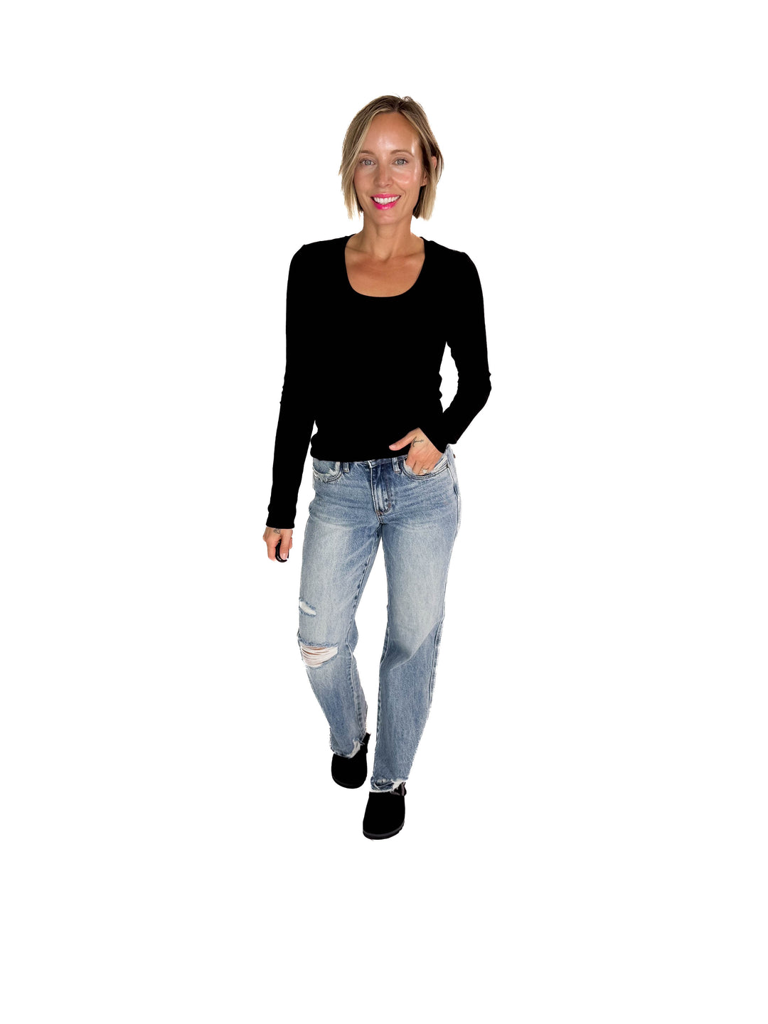 Bella Ultra Soft Classic Ribbed Scoop Neck- BLACK