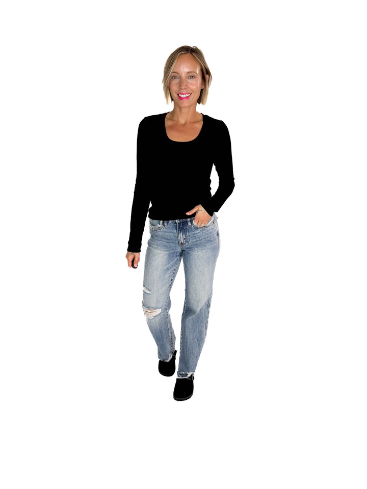 Bella Ultra Soft Classic Ribbed Scoop Neck- BLACK