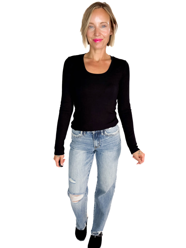 Bella Ultra Soft Classic Ribbed Scoop Neck- BLACK