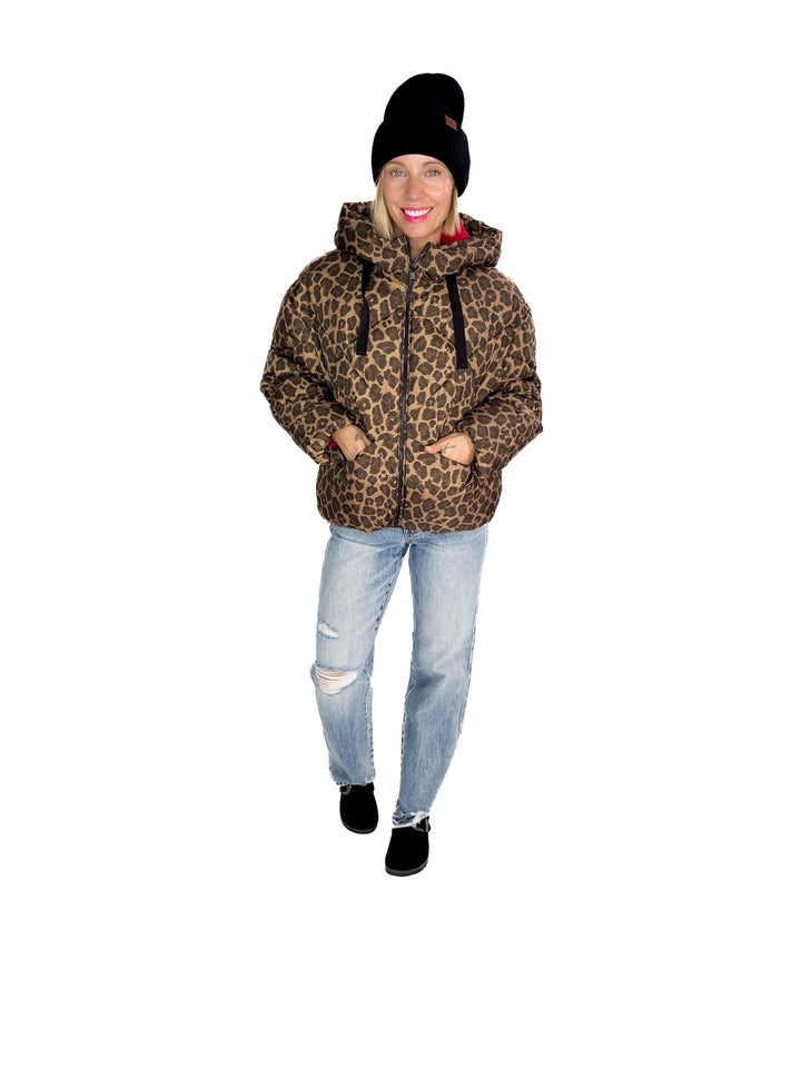 ONLY Lassie Hooded Puffer Jacket- LEOPARD