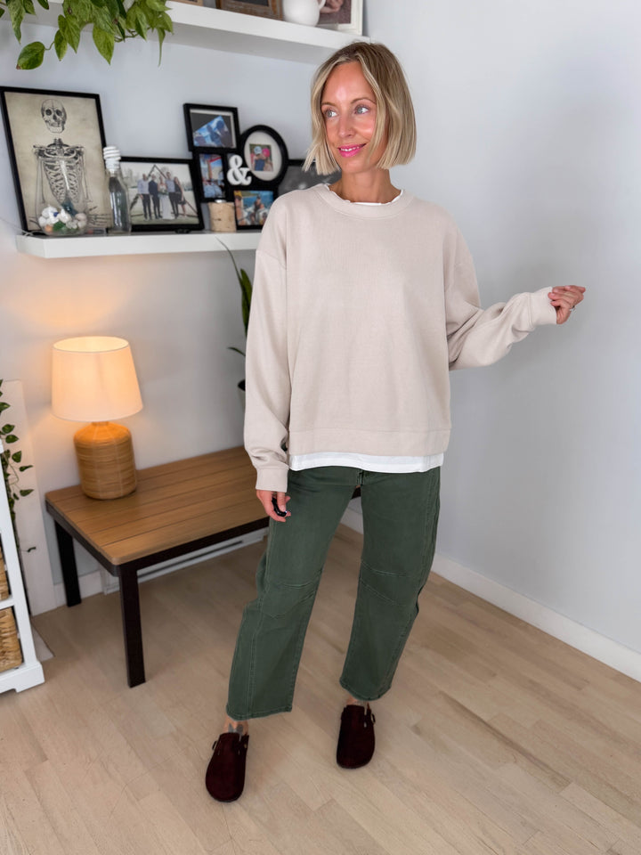 Murphy Layered Look Sweatshirt- CLAY