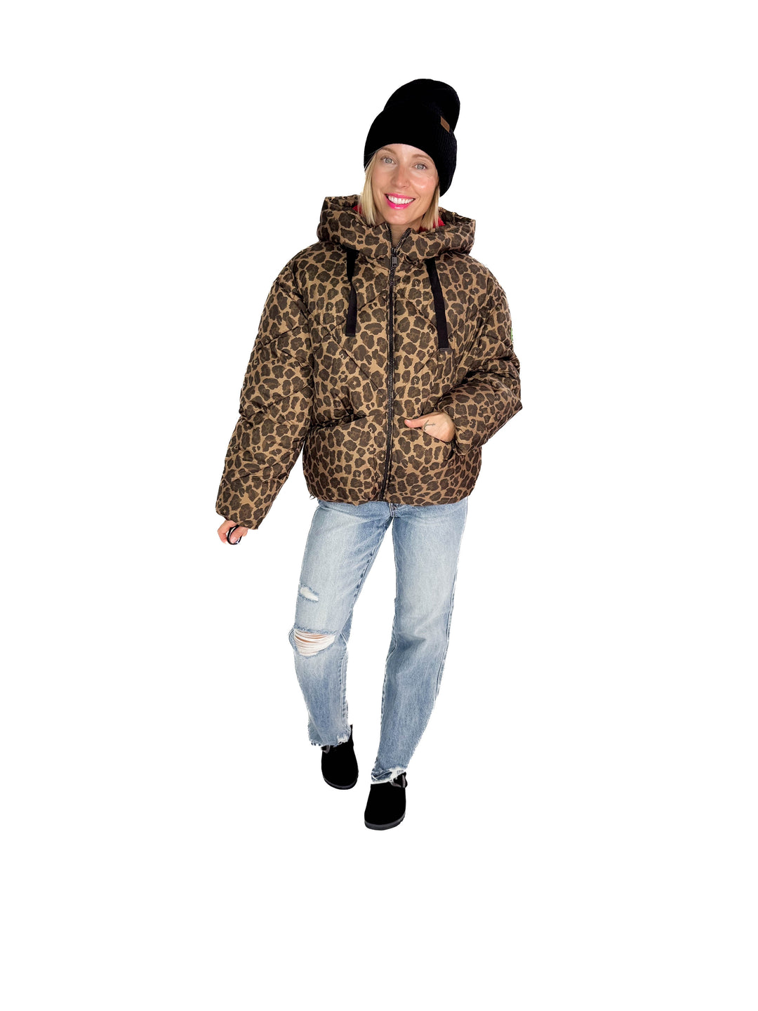 ONLY Lassie Hooded Puffer Jacket- LEOPARD