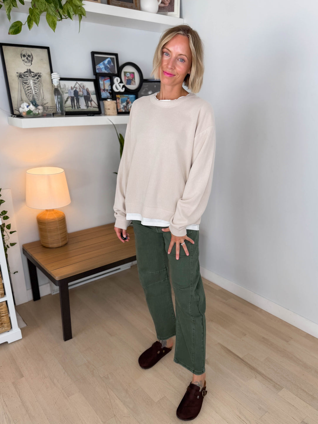 Murphy Layered Look Sweatshirt- CLAY