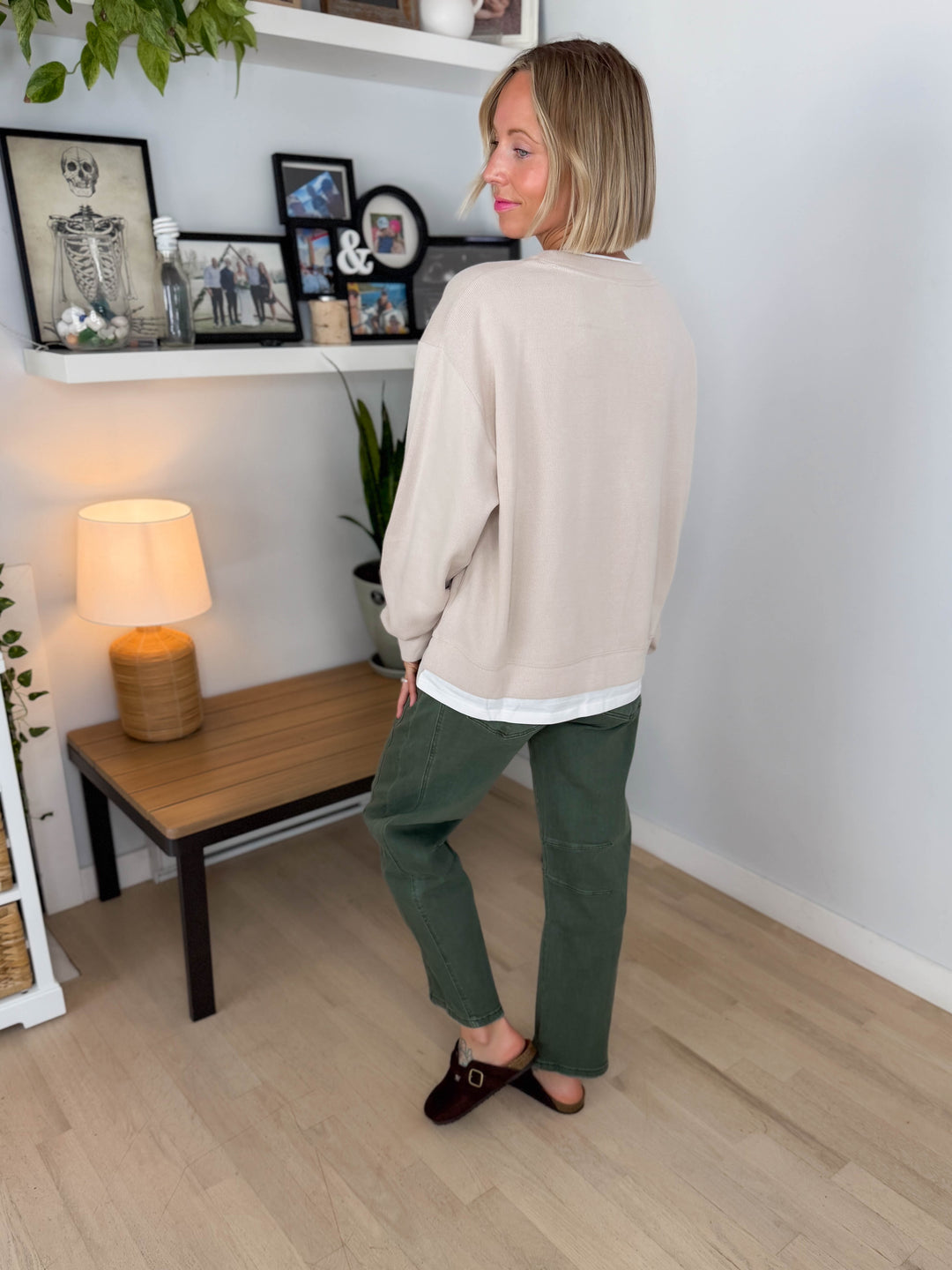 Murphy Layered Look Sweatshirt- CLAY