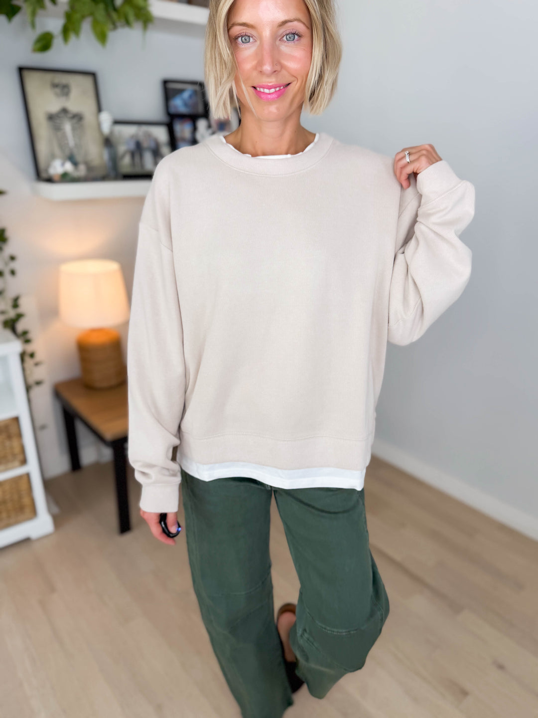 Murphy Layered Look Sweatshirt- CLAY