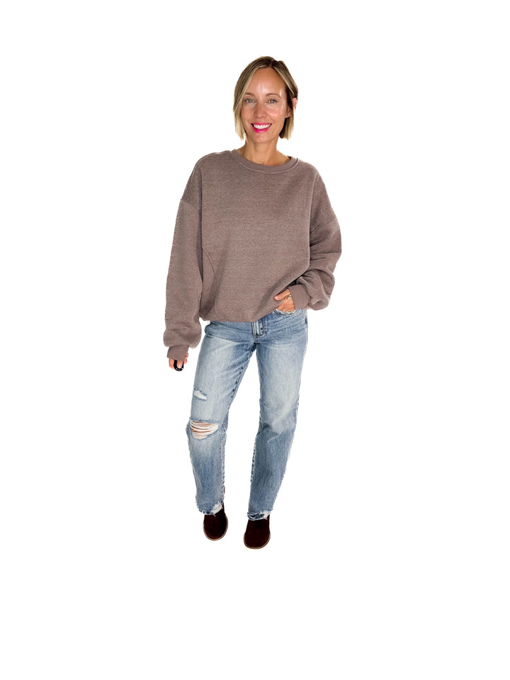 Elowen Melange Fleece Sweatshirt- WALNUT