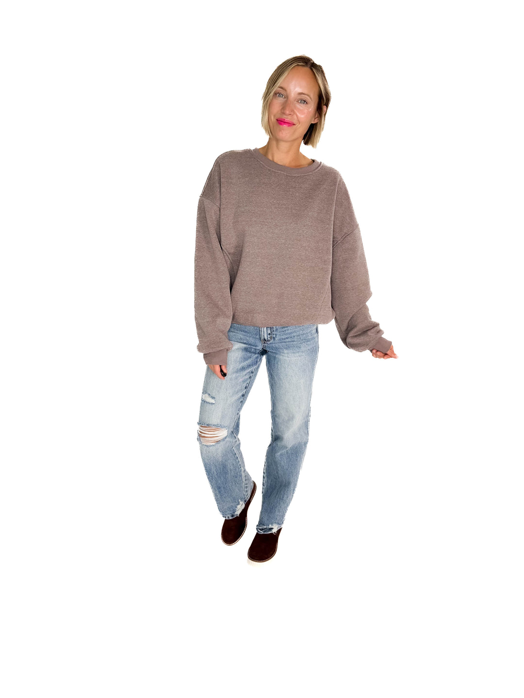 Elowen Melange Fleece Sweatshirt- WALNUT