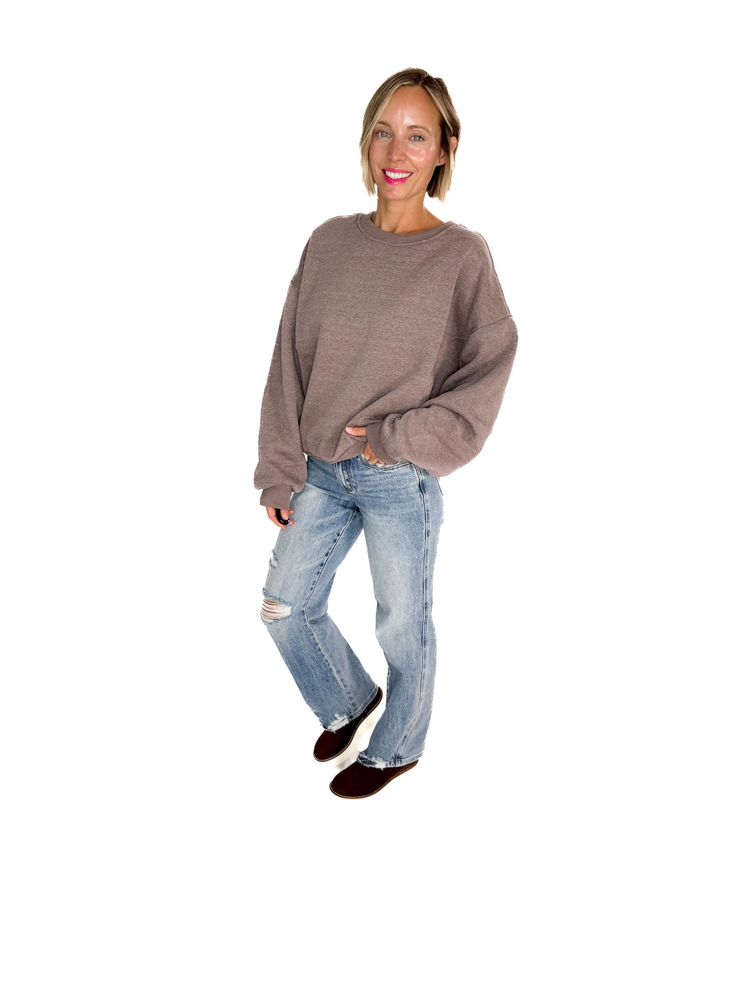 Elowen Melange Fleece Sweatshirt- WALNUT