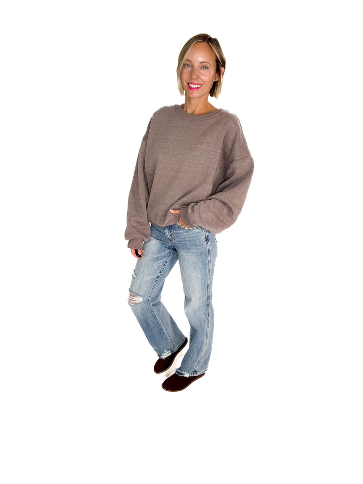 Elowen Melange Fleece Sweatshirt- WALNUT