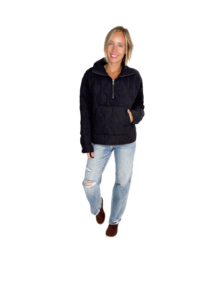 Elmwood Quilted 1/4 Zip Jacket- BLACK