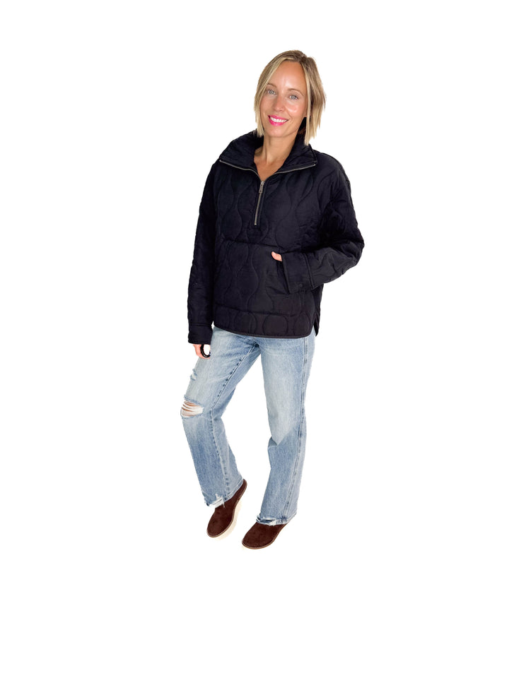 Elmwood Quilted 1/4 Zip Jacket- BLACK