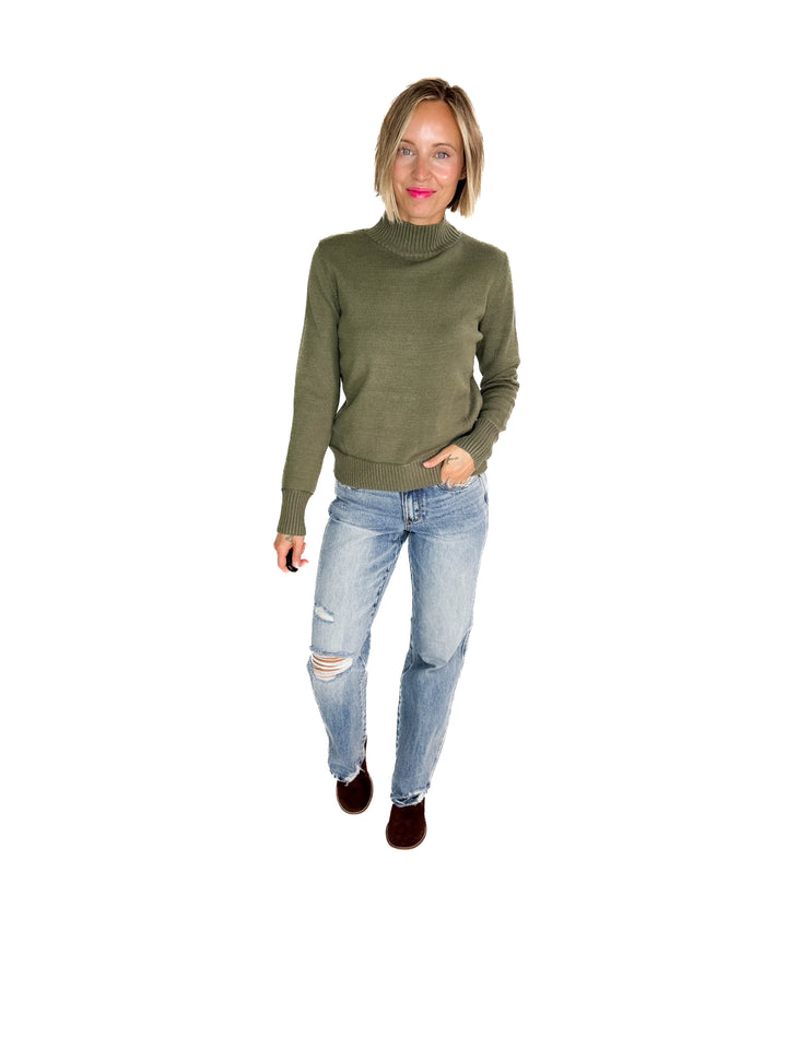 Susan Ultra Soft Mockneck Sweater- OLIVE