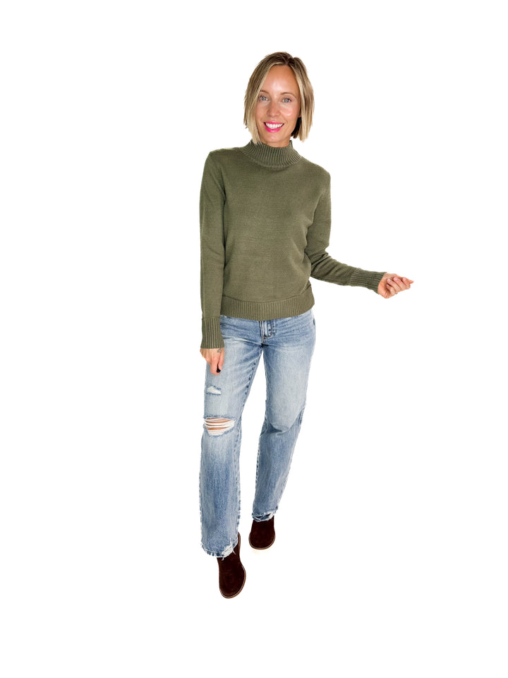 Susan Ultra Soft Mockneck Sweater- OLIVE