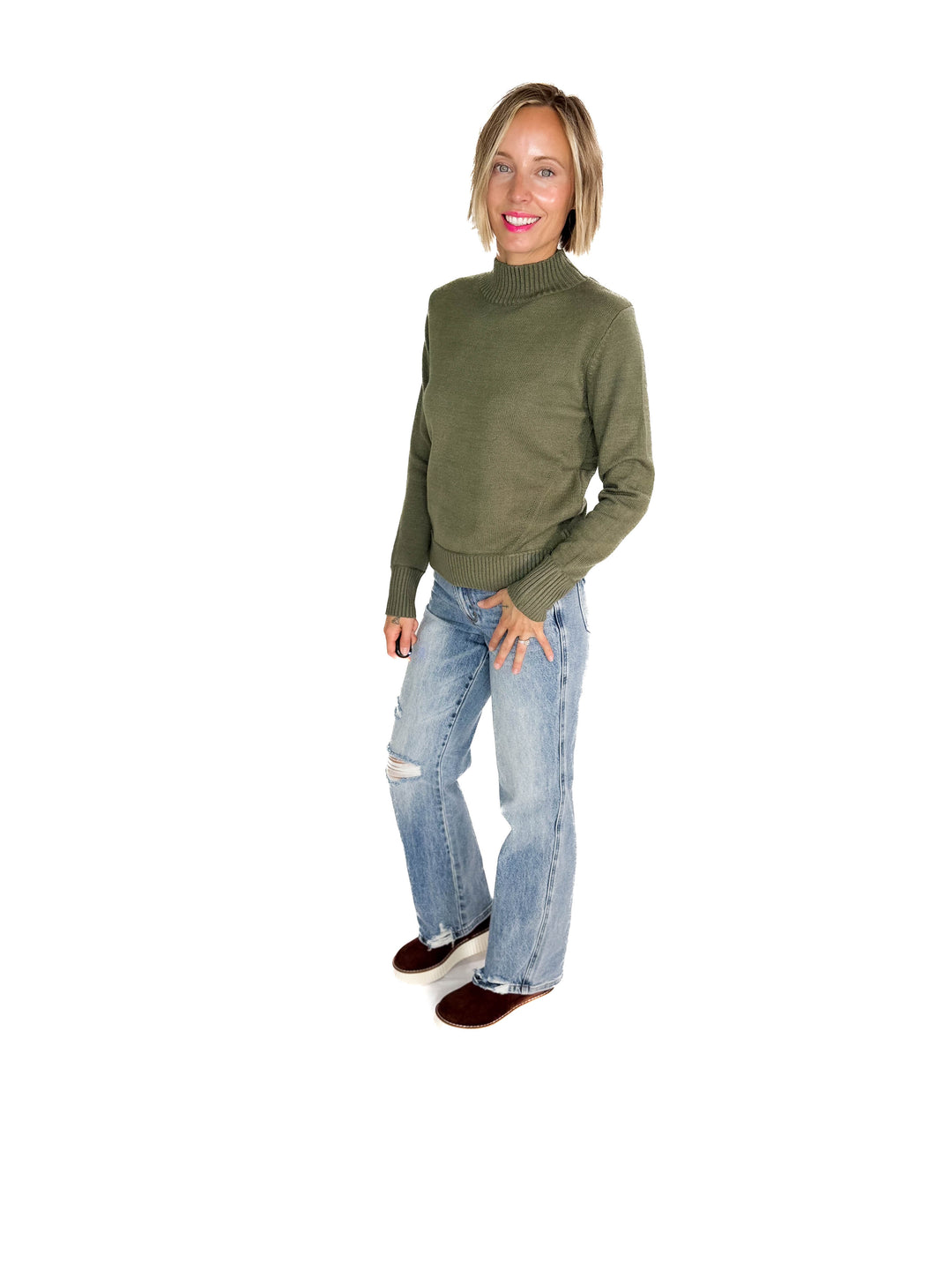 Susan Ultra Soft Mockneck Sweater- OLIVE