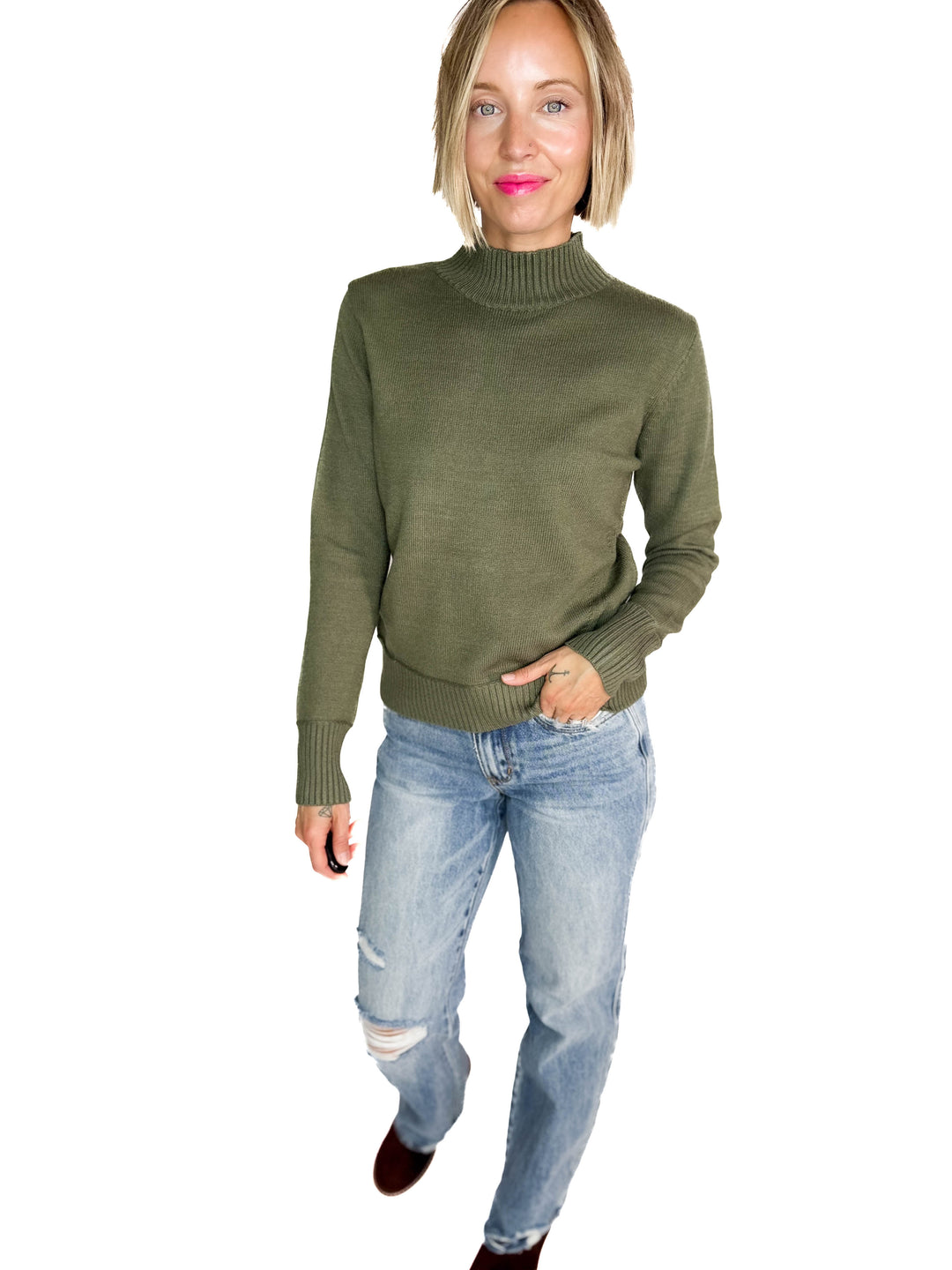 Susan Ultra Soft Mockneck Sweater- OLIVE