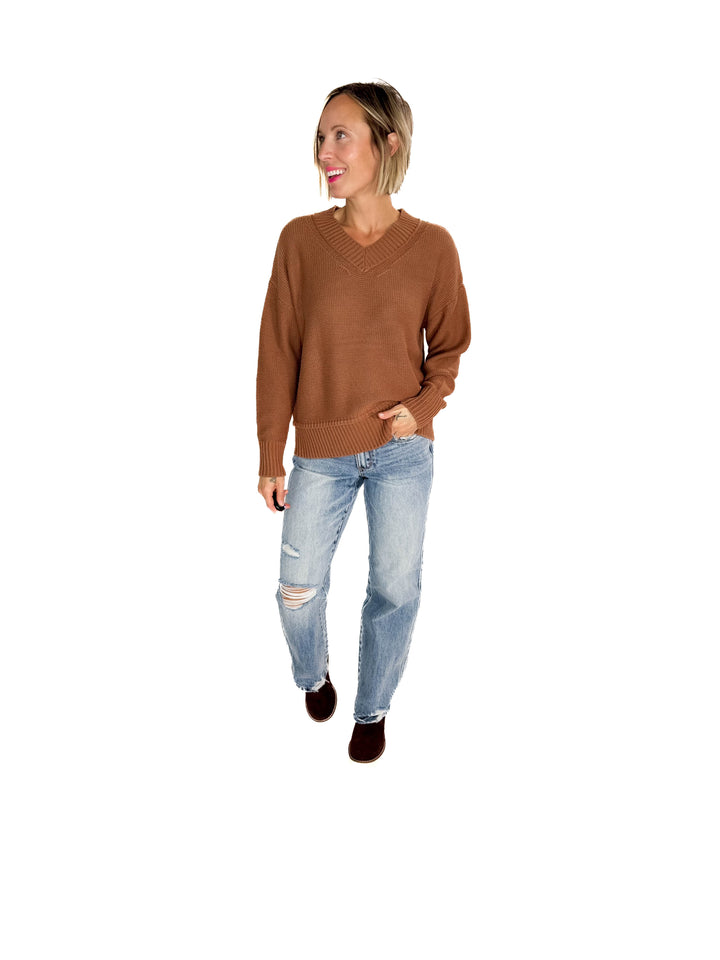 Vienna V-Neck Sweater- CLAY