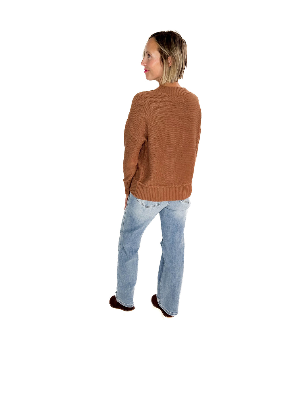 Vienna V-Neck Sweater- CLAY