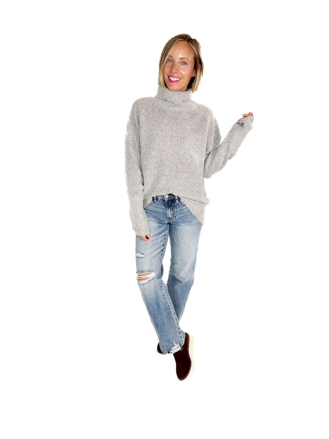 Chalet Turtle Neck Sweater- HEATHER GREY