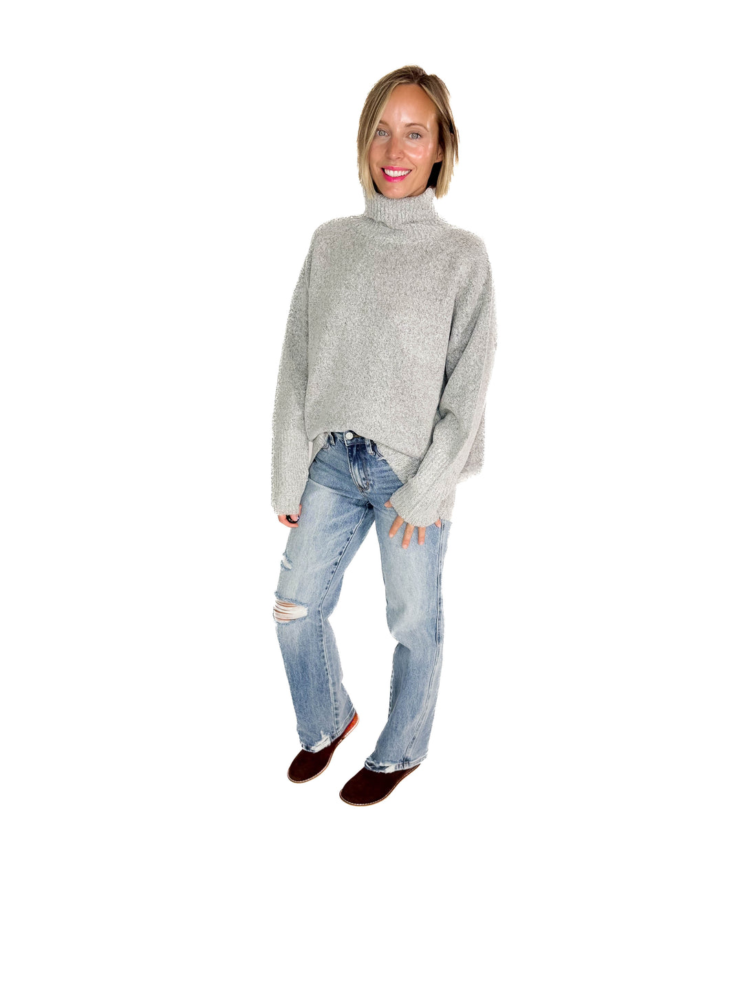 Chalet Turtle Neck Sweater- HEATHER GREY
