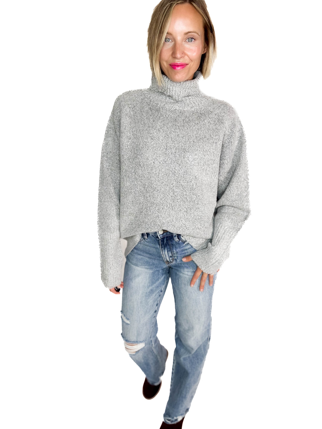 Chalet Turtle Neck Sweater- HEATHER GREY