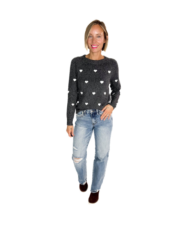 VERO MODA Doffy Hearts Sweater- DARK GREY