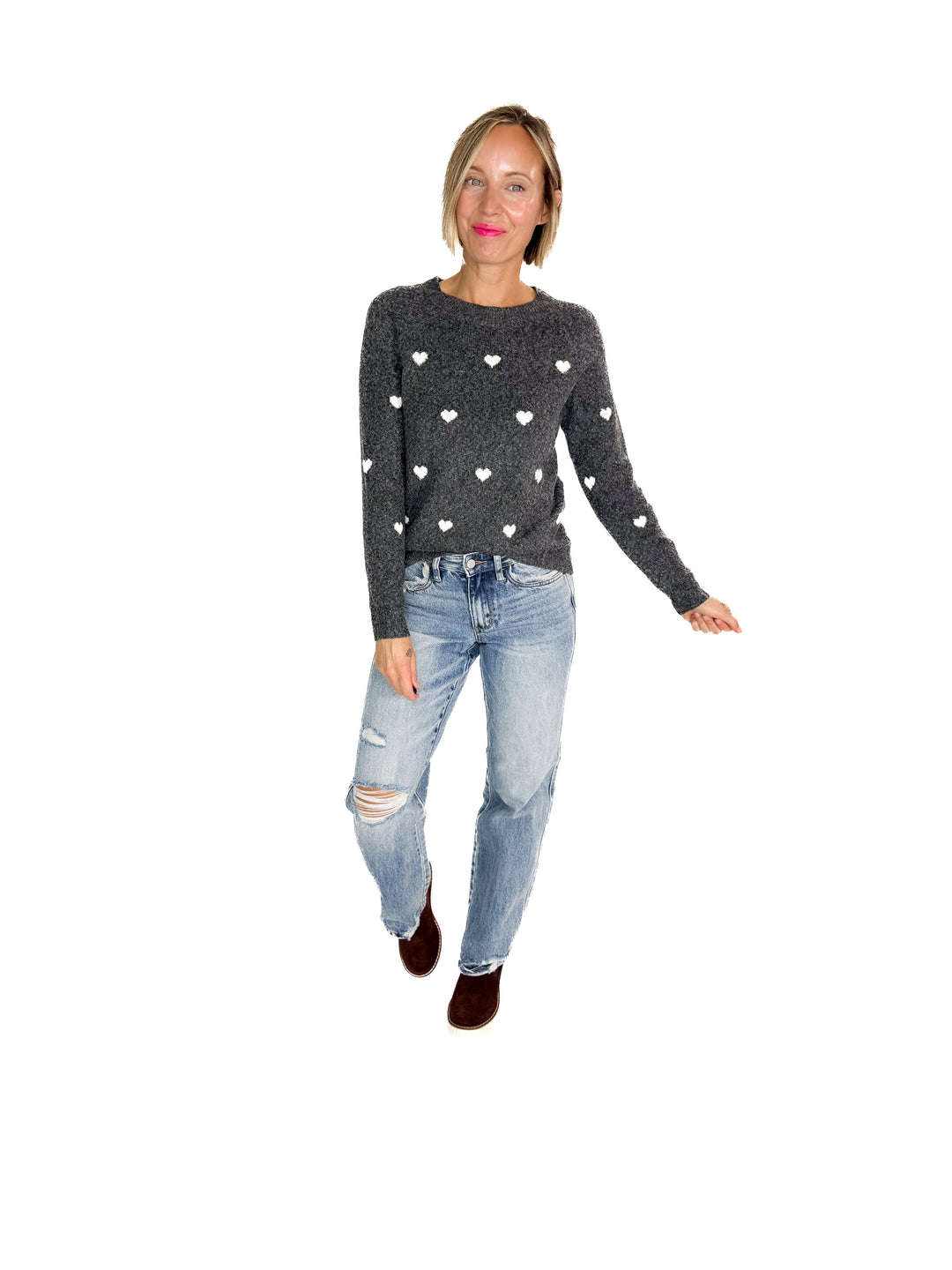 VERO MODA Doffy Hearts Sweater- DARK GREY