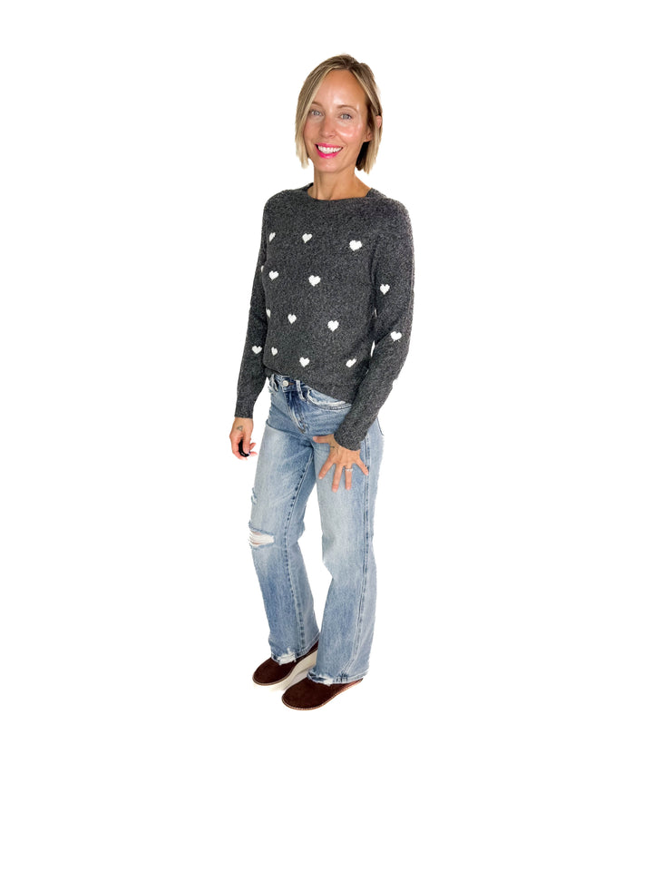 VERO MODA Doffy Hearts Sweater- DARK GREY