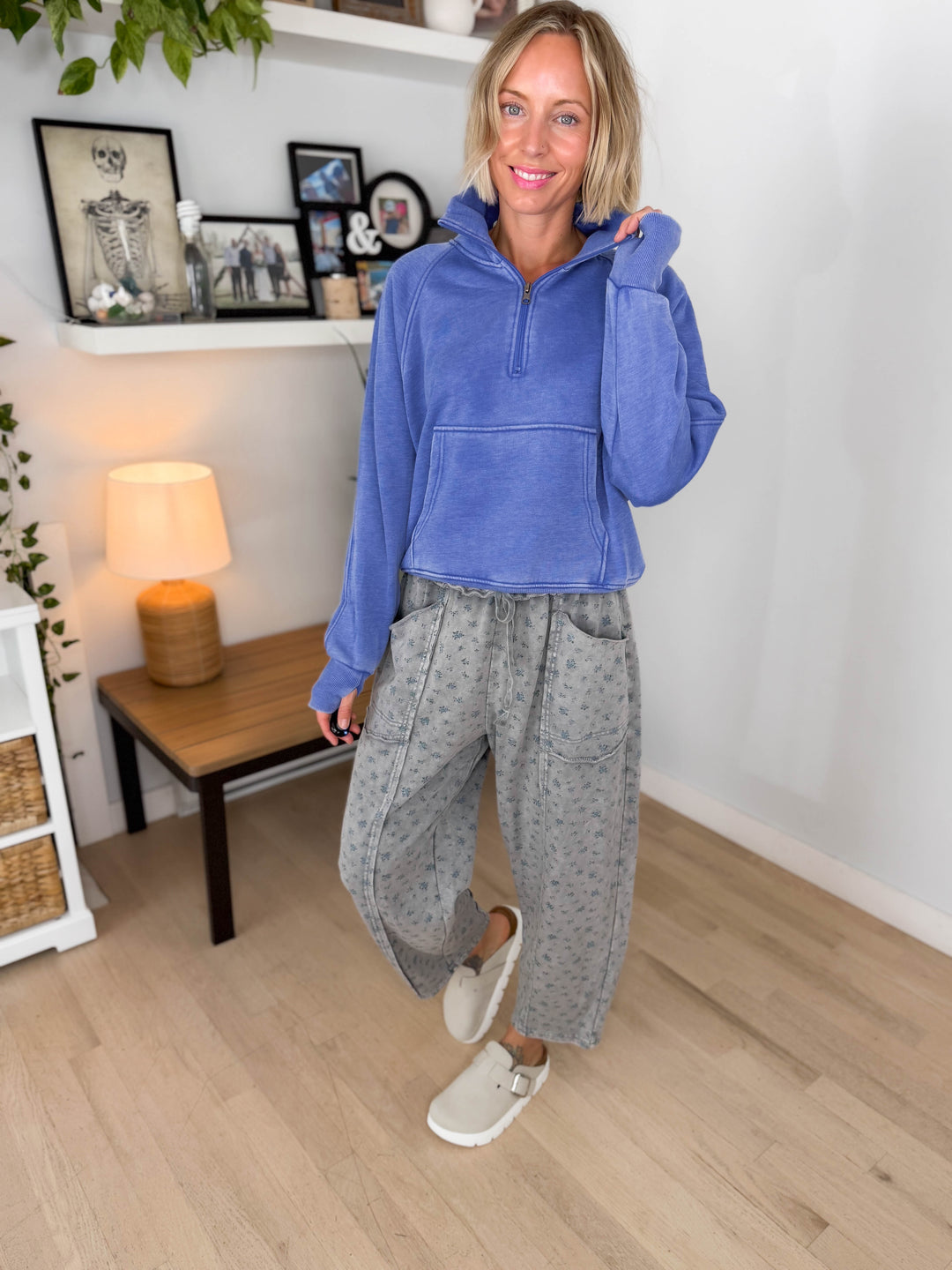 Drew Washed 1/4 Zip Sweatshirt- BLUE