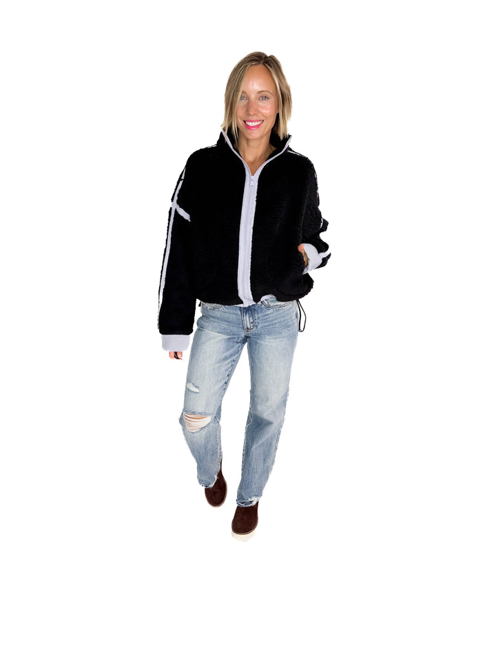 RD STYLE Jill Funnel Neck Sherpa- BLACK