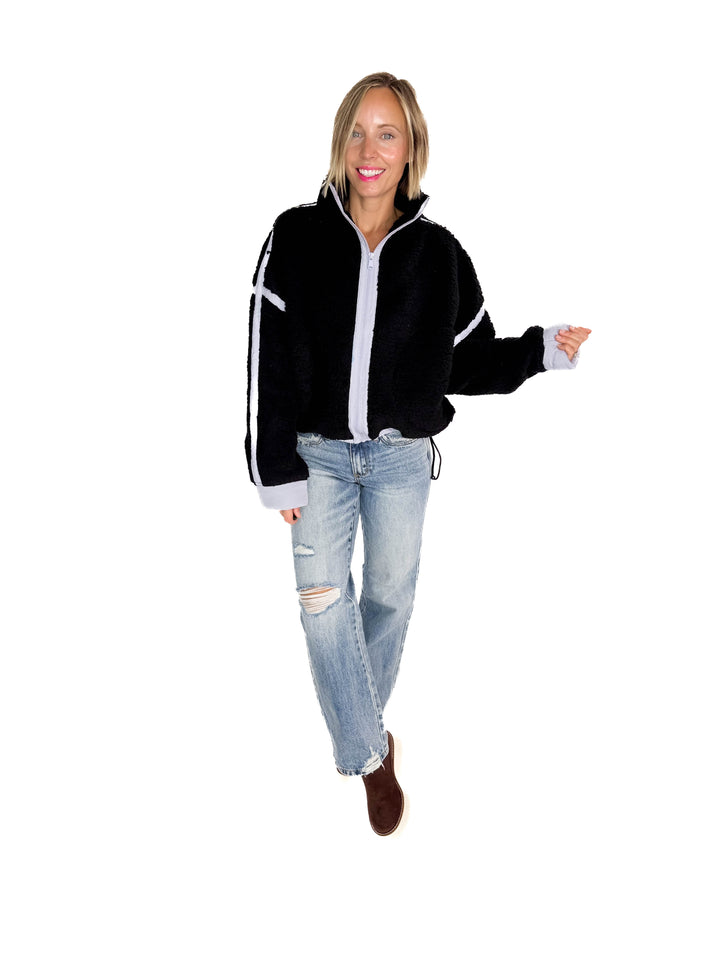 RD STYLE Jill Funnel Neck Sherpa- BLACK