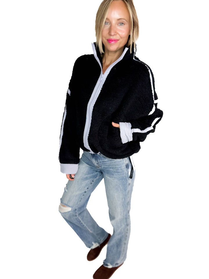 RD STYLE Jill Funnel Neck Sherpa- BLACK